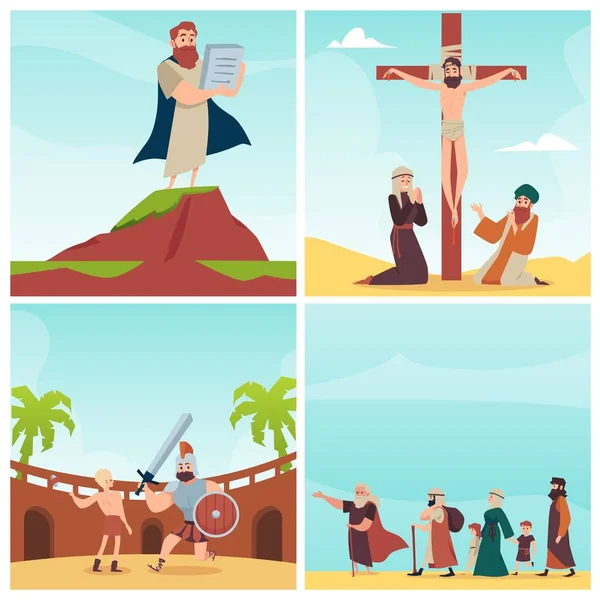 Bibelbanner mit Moses, Jesus und David, flache Vektorillustration. — Stockvektor