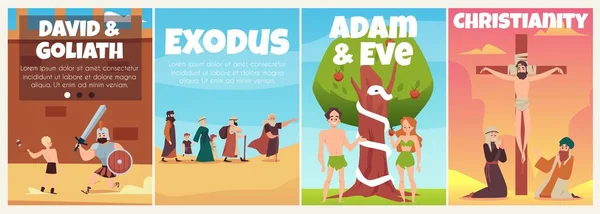 Set platte vectorposters met verhalen christelijke heilige bijbel — Stockvector