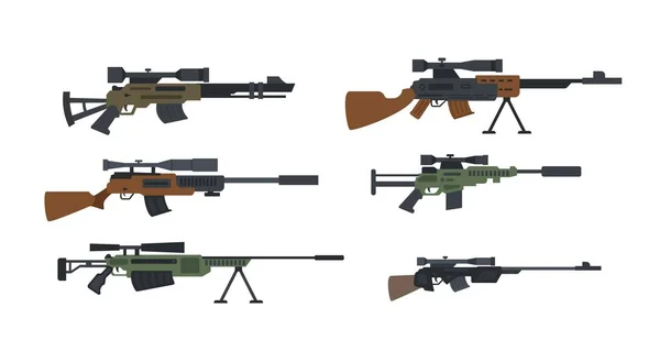 Современная коллекция иконок снайперского оружия, плоская векторная иллюстрация изолирована. — стоковый вектор
