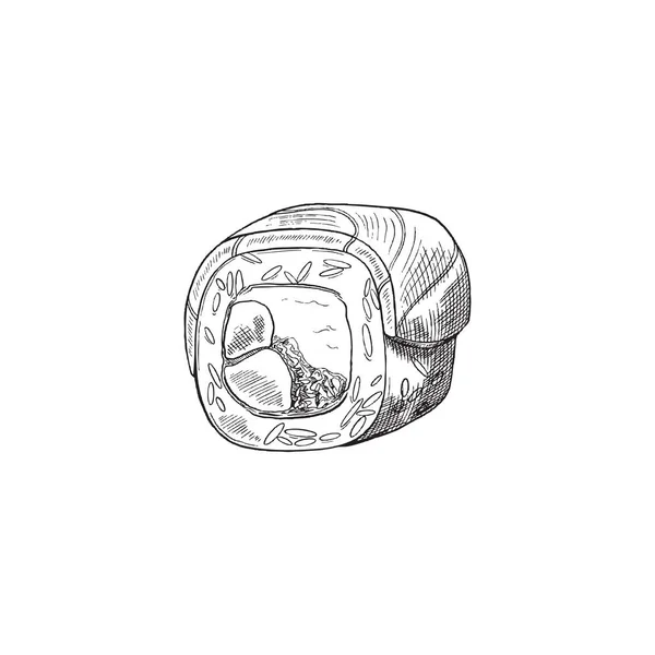 Rouleau de sushi Philadelphie en dessin noir et blanc illustration vectorielle de style — Image vectorielle