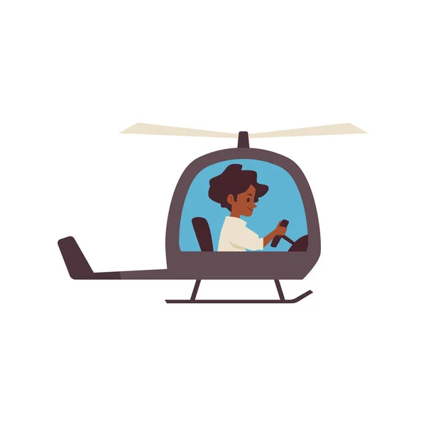 かわいい子供の男の子がヘリコプターを飛んで、フラット漫画のベクトルイラスト孤立. — ストックベクタ
