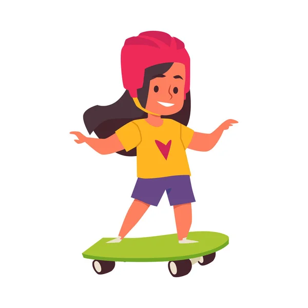 Весела маленька дівчинка катається на скейтборді, плоска векторна ілюстрація ізольована . — стоковий вектор