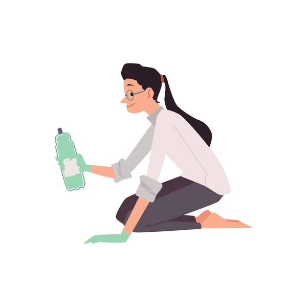 Екологічний волонтер збирає пляшку для переробки плоскої Векторні ілюстрації ізольовані . — стоковий вектор