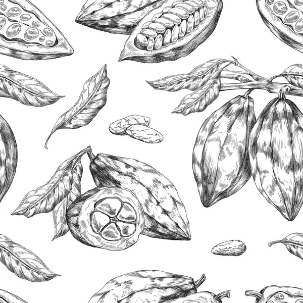 Diseño de patrón sin costuras con granos de cacao grabado vector ilustración. — Archivo Imágenes Vectoriales