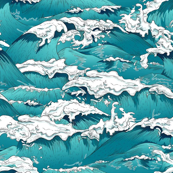 Patrón inconsútil de vector colorido con olas del mar o del océano y espuma marina. — Vector de stock