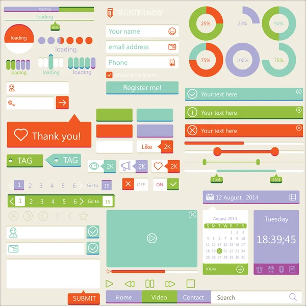 Platte elementen ontwerp, ui set. vector — Stockvector