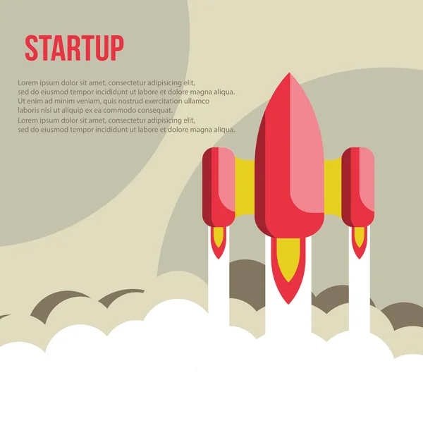 Space rocket flying in sky, startup — Stock Vector