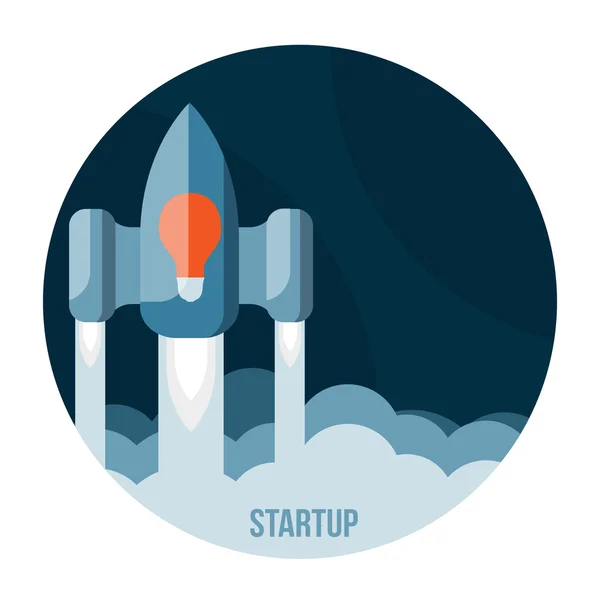 Space rocket flying in sky, startup — Stock Vector