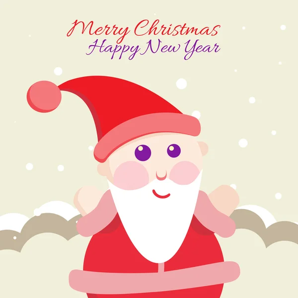 Weihnachtsmann mit frohem Weihnachtsetikett für Urlaubseinladungen — Stockvektor