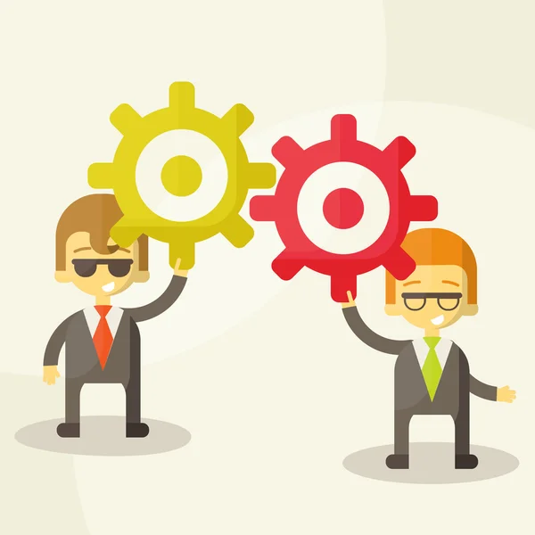 Business man with gears, team work, Vector Illustration — стоковый вектор