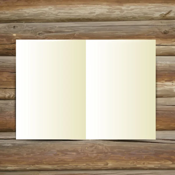 Πρότυπο λευκό κενό περιοδικό σχεδίασης στο ξύλινο τραπέζι. — Διανυσματικό Αρχείο