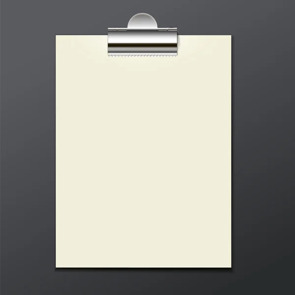 Plantilla de clip de papel blanco con un fondo gris — Vector de stock