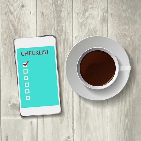 Téléphone intelligent avec liste de vérification — Image vectorielle