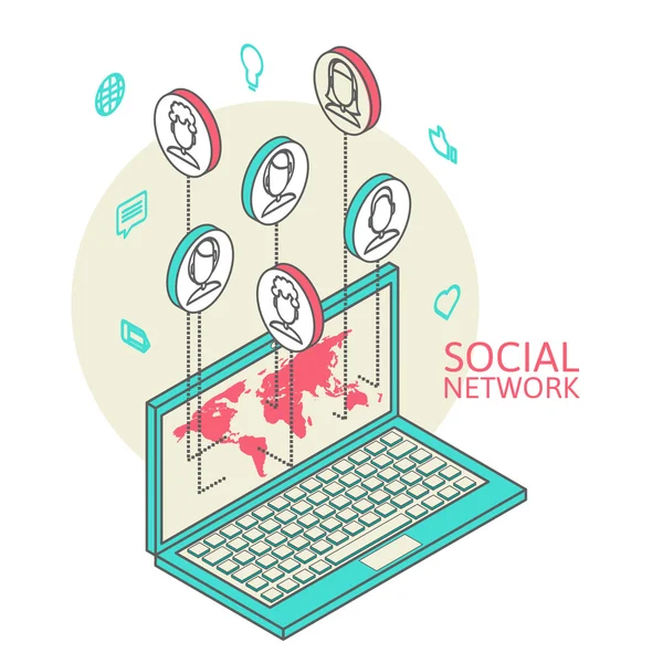 Immagine concettuale con i social network. isometria piatta — Vettoriale Stock