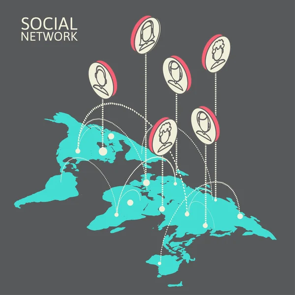 社会的なネットワークの概念図。フラット アイソ メトリック図法 — ストックベクタ