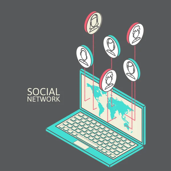 Immagine concettuale con i social network. isometria piatta — Vettoriale Stock