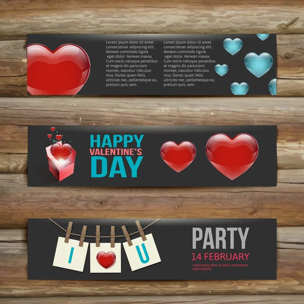 Vector Banners. Set of Three. Abstract Background With Hearts. — Stock Vector