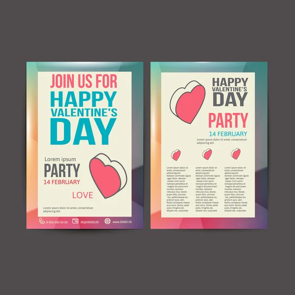 Broschüre Flyer Happy Valentines Day Design Vektor Template. — Stockvektor