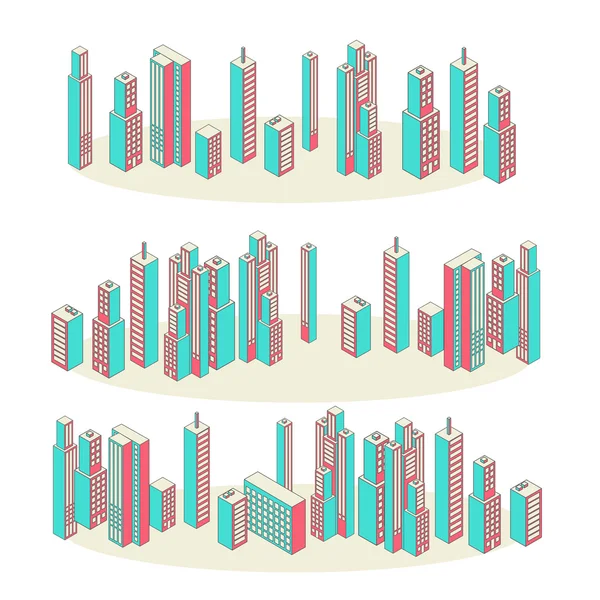 Vector Banners. Set of Three. Cityscape Background Architecture Isometric Style — Stock Vector