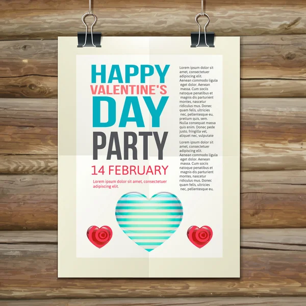 Happy Valentines day party poster design template — стоковый вектор