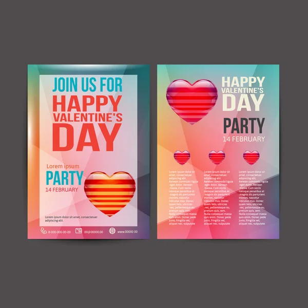 Happy Valentines Day Party Poster Design Template — Stock Vector