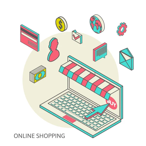 移动营销和网上购物的图标 — 图库矢量图片