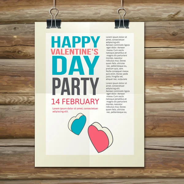 Happy Valentines Day Party Poster Design Template — Stock Vector
