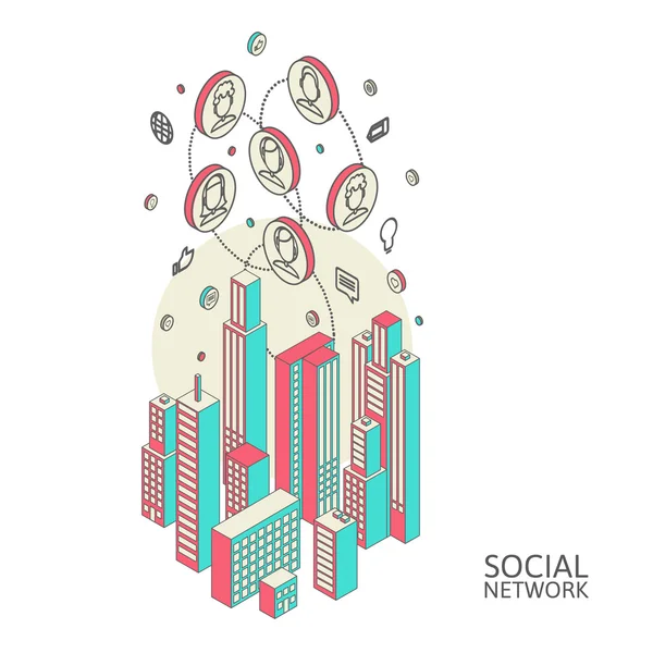 Begrebsmæssigt image med sociale netværk. Flad isometrisk – Stock-vektor