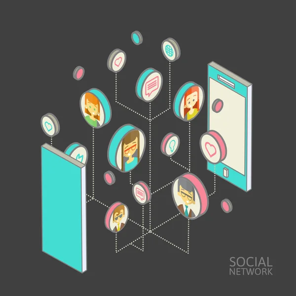 Conceptual image with social networks. Flat isometry — Stock Vector