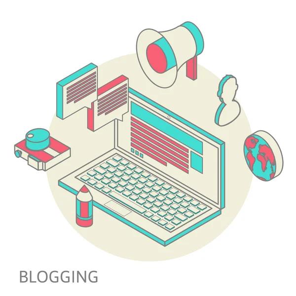Conception isométrique concept moderne de blogging — Image vectorielle