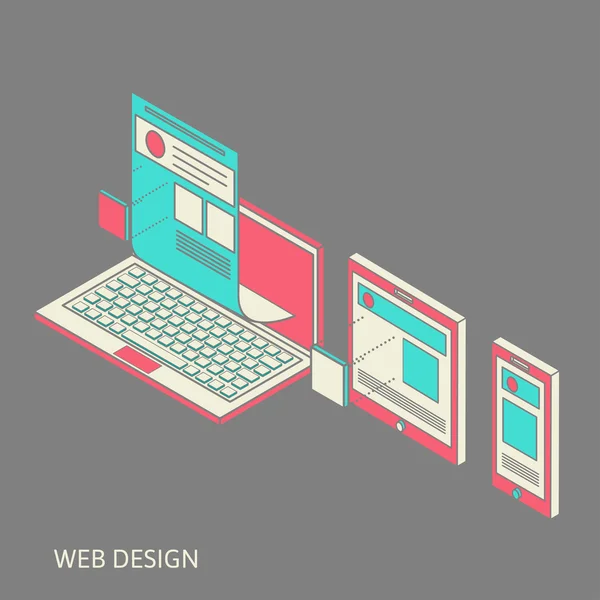Processo de desenvolvimento de sites móveis e desktop —  Vetores de Stock