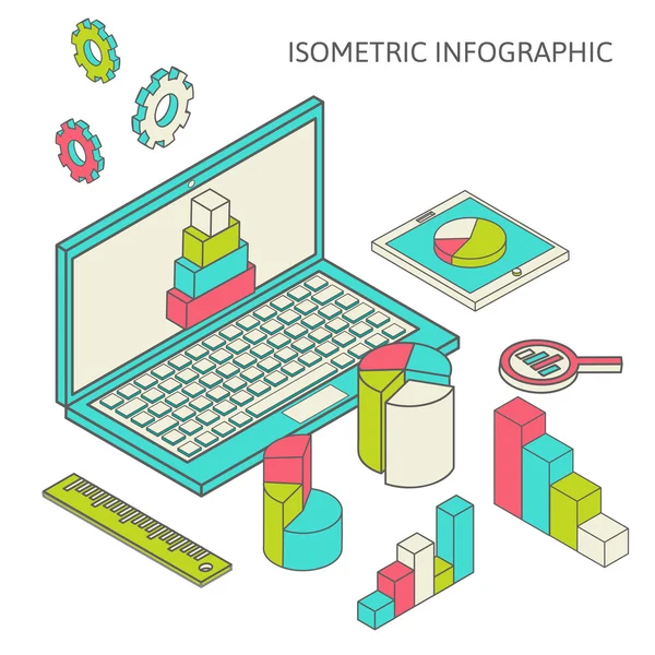 Isometrische Business Finance Analytics, Diagrammgrafik — Stockvektor