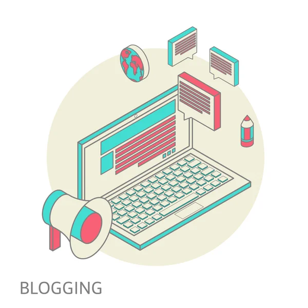 Design isometrico concetto moderno di blogging — Vettoriale Stock