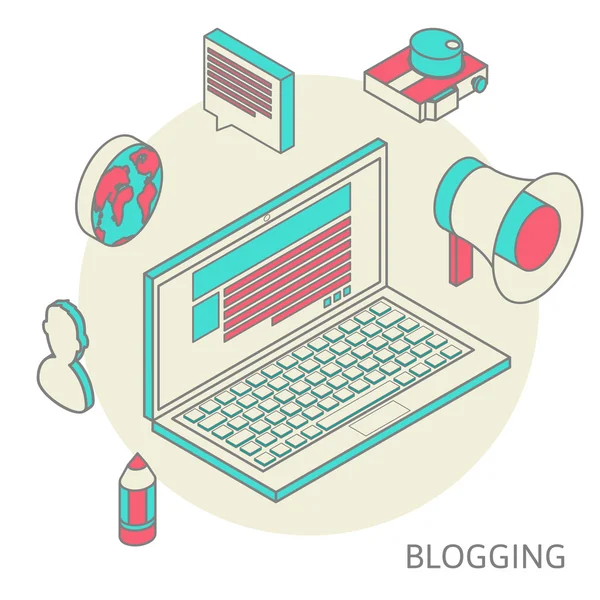 Diseño isométrico concepto moderno de blogging — Vector de stock