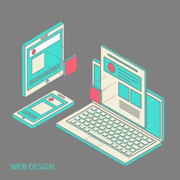 Proceso de desarrollo de diseño de sitios web móviles y de escritorio — Vector de stock