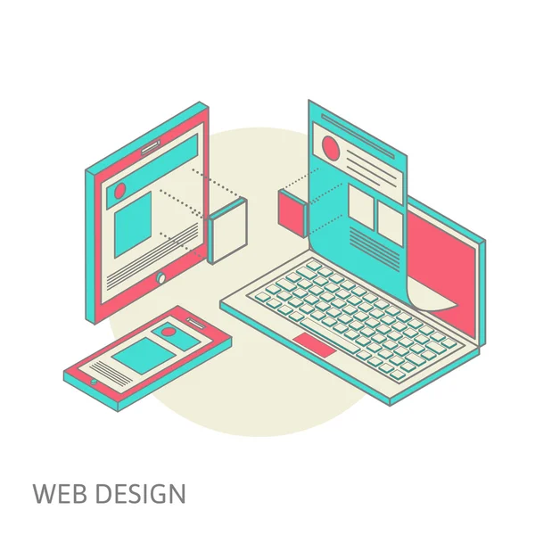 Mobila och stationära webbplats design utvecklingsprocessen — Stock vektor