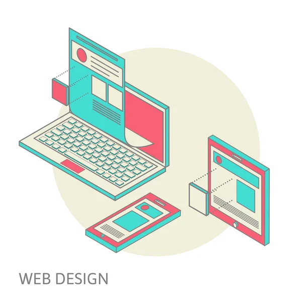 Mobila och stationära webbplats design utvecklingsprocessen — Stock vektor