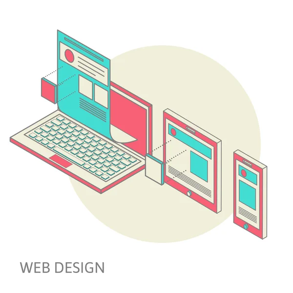 Mobile e desktop processo di sviluppo del sito web design — Vettoriale Stock