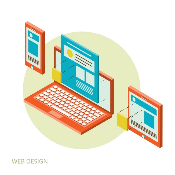 Mobile und desktop website design entwicklung prozess — Stockvektor