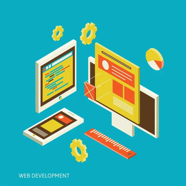 Proceso de desarrollo de diseño de sitios web móviles y de escritorio — Vector de stock