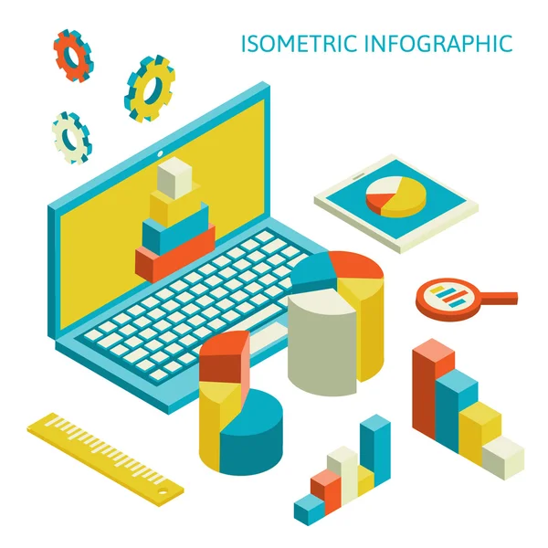 Isometric business finance analytics, chart graphic — Stock Vector