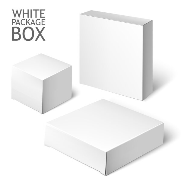 Set Of White Package Square. Cardboard Package Box