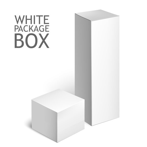 Set Of White Package Box. Mockup Template 