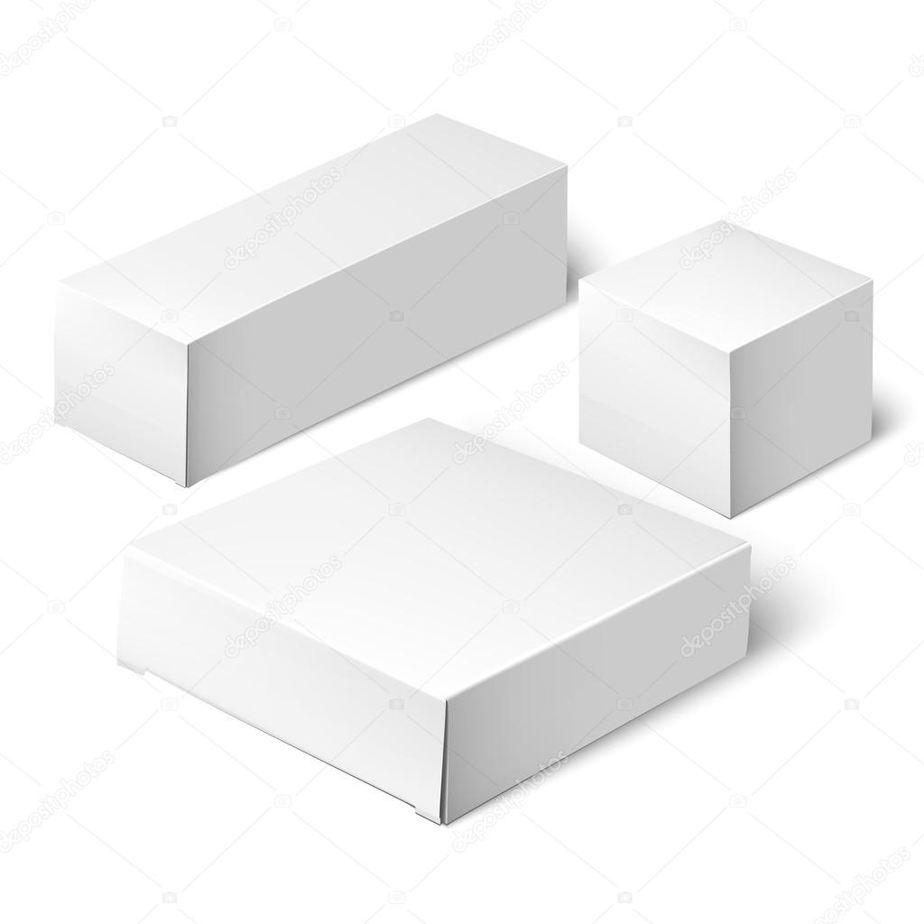 Set Of White Package Box. Mockup Template 