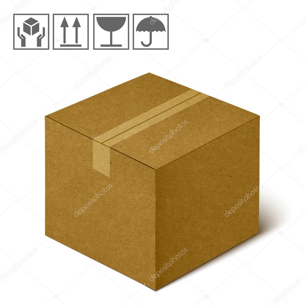Realistic Cardboard Box Isolated On White Background