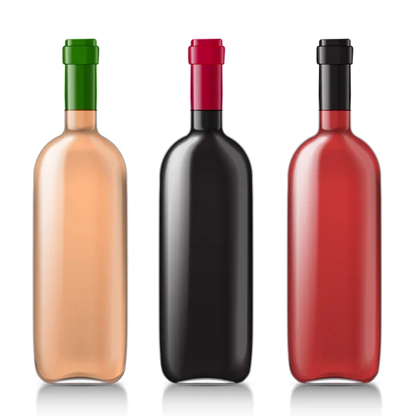 Definir garrafas de vidro realistas para vinho — Vetor de Stock