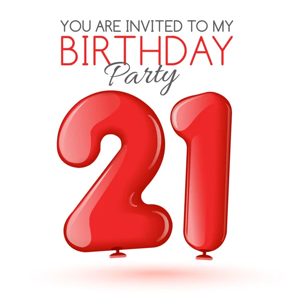 Tarjeta de invitación para la celebración de 21 años — Vector de stock