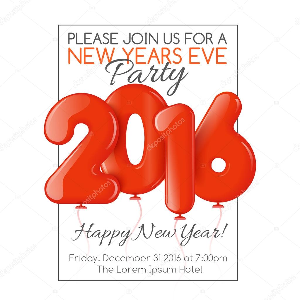 Invitation to New Year party with red balloons