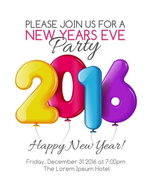Convite para a festa de Ano Novo com balões coloridos — Vetor de Stock