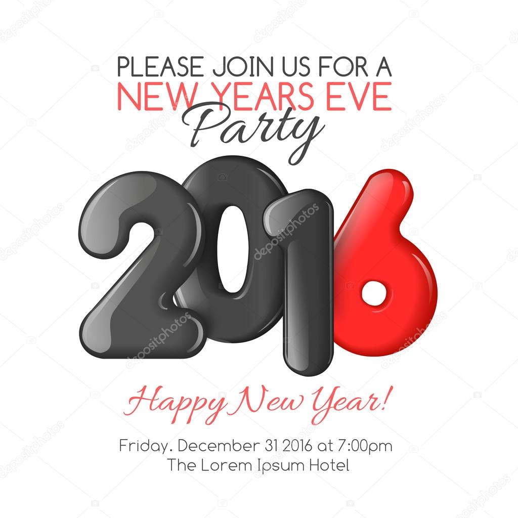 Invitation to New Year party with red balloons